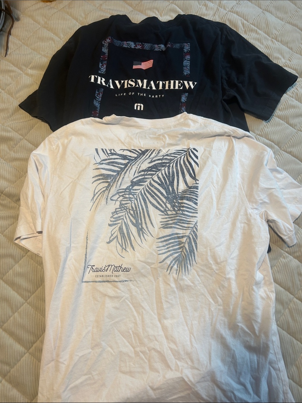 Travis Mathew White Palm-Print Short Sleeve Tee